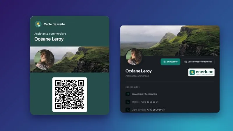 Carte Wallet d'Océane Leroy avec son QR code, à côté de sa page de profil
